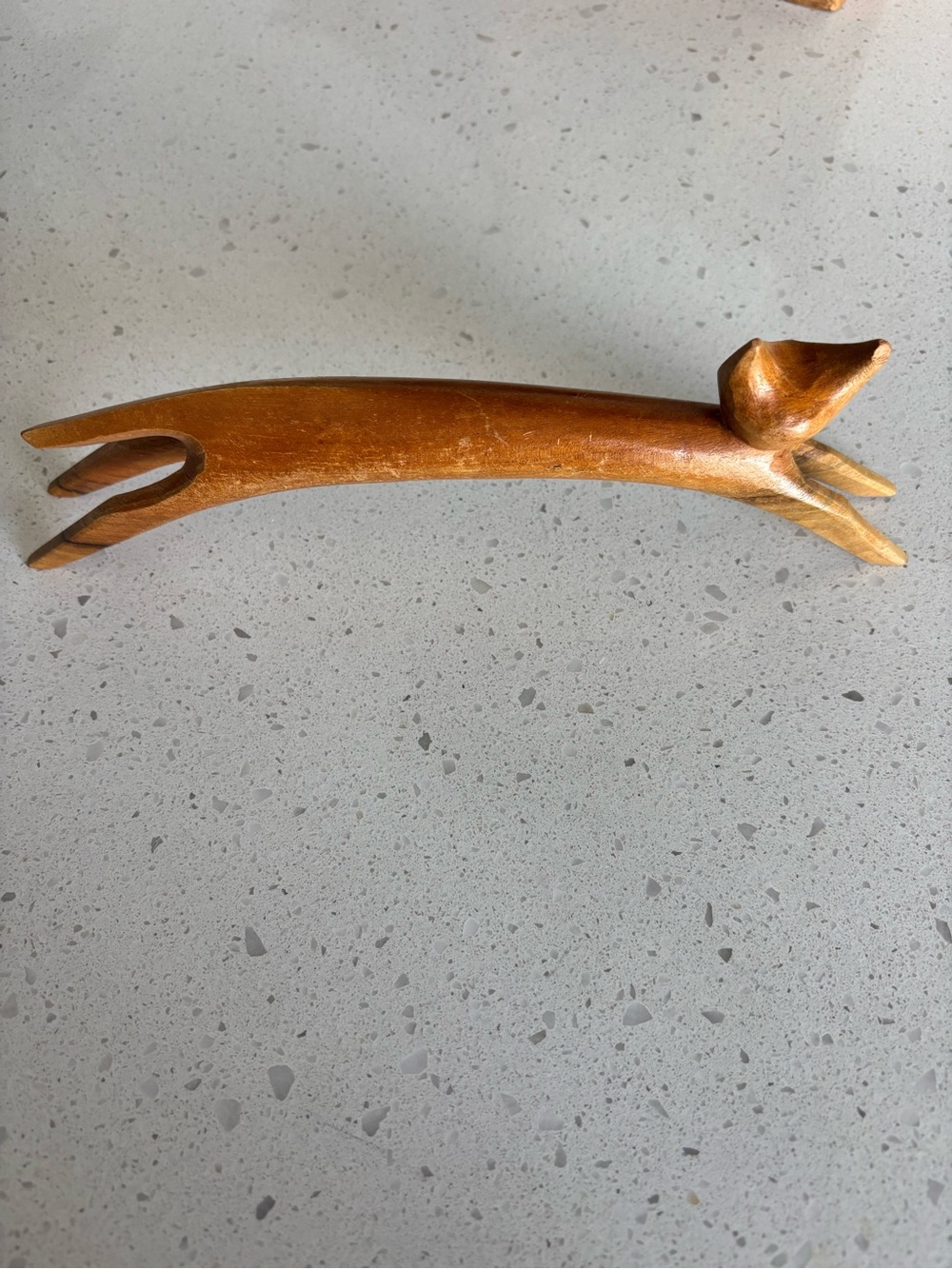 Handcrafted Wood Cool Cat Figurine - Mid-Century Style Brown Home Accent - Picture 2 of 3